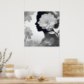 Witte Magnolia Droomachtig Meisje Modern Zwart & W Poster (Keuken)