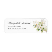 Witte Magnolia Elegant Wedding Retour Adres Etiket (Voorkant)