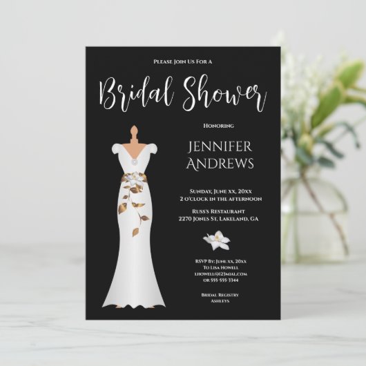 Witte Magnolia, Elegant Zwart en Wit Kaart (Staand voorkant)