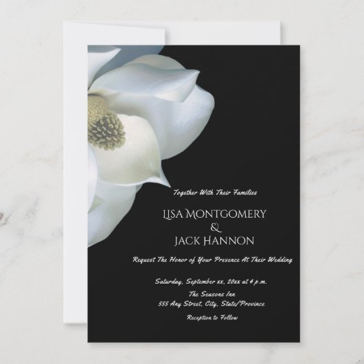 Witte Magnolia Elegant Zwart Wit Bloemen Bruiloft Kaart (Voorkant)