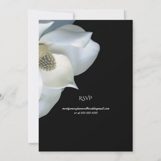 Witte Magnolia Elegant Zwart Wit Bloemen Bruiloft Kaart (Achterkant)