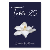 Witte Magnolia Elegante Bloemen op Navy Wedding Kaart (Achterkant)