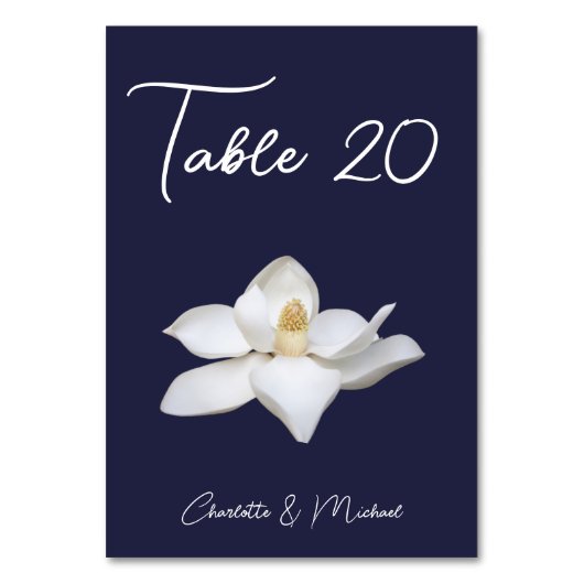Witte Magnolia Elegante Bloemen op Navy Wedding Kaart (Voorkant)