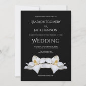 Witte Magnolia Elegante Bloemen Op Zwarte Huwelijk Kaart (Voorkant)