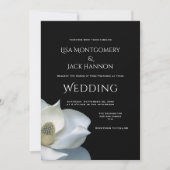 Witte Magnolia Elegante Bloemen op Zwarte Trouwjur Kaart (Voorkant)