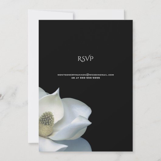 Witte Magnolia Elegante Bloemen op Zwarte Trouwjur Kaart (Achterkant)