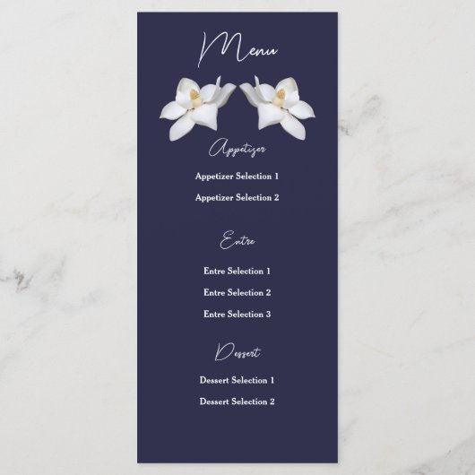 Witte Magnolia Elegante Flora Huwelijk op de Marin Menu (Achterkant)
