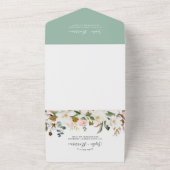 Witte Magnolia en Blush Roze Gouden Bloemen Huweli All In One Uitnodiging (Buitenkant)