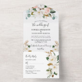 Witte Magnolia en Blush Roze Gouden Bloemen Huweli All In One Uitnodiging (Binnen)