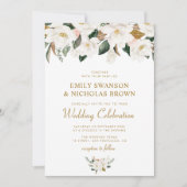 witte magnolia en roze bruinbruinbruiloft kaart (Voorkant)