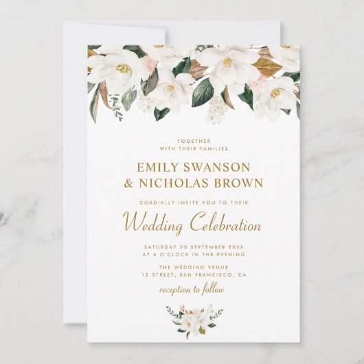 witte magnolia en roze bruinbruinbruiloft kaart (Voorkant)