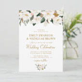 witte magnolia en roze bruinbruinbruiloft kaart (Staand voorkant)