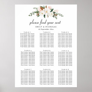 witte magnolia floral bruiloft - zitplaats poster