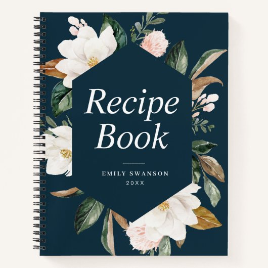 witte magnolia floral navy Recipe Book Notitieboek (Voorkant)