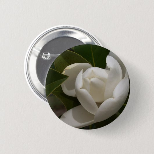 witte magnolia flower buis ronde button 5,7 cm (Voorkant /achterkant)