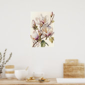 Witte Magnolia Flowers Art Print Poster (Keuken)