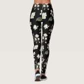 Witte Magnolia Flowers op zwarte Leggings (Achterkant)