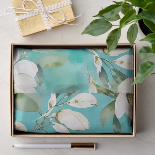 Witte Magnolia Garland met Eucalyptus Tissuepapier (Geschenk)
