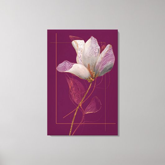 Witte Magnolia Goud Lijn Magenta Canvas Afdruk (Voorkant)