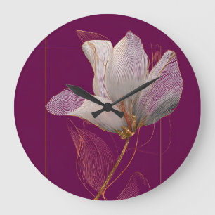 Witte Magnolia Goud Lijn Magenta Grote Klok