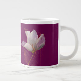 Witte Magnolia Goud Lijn Magenta Grote Koffiekop