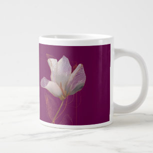 Witte Magnolia Goud Lijn Magenta Grote Koffiekop