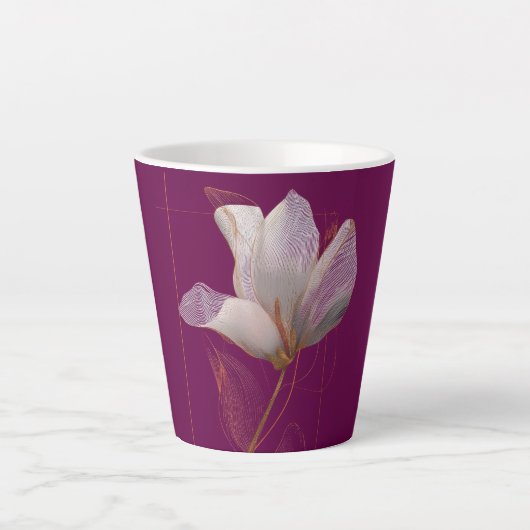 Witte Magnolia Goud Lijn Magenta Latte Mok (Voorkant)
