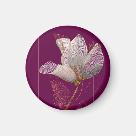 Witte Magnolia Goud Lijn Magenta Magneet (Voorkant)