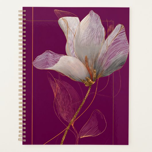 Witte Magnolia Goud Lijn Magenta Planner (Voorkant)