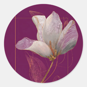Witte Magnolia Goud Lijn Magenta Ronde Sticker