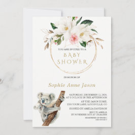 Witte Magnolia Gouden Cute Koala Baby Shower Kaart
