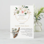 Witte Magnolia Gouden Cute Koala Baby Shower Kaart (Staand voorkant)