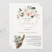 Witte Magnolia Gouden Cute Koala Baby Shower Kaart (Voorkant / Achterkant)