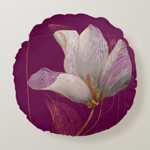 Witte Magnolia Gouden Lijn Magenta Rond Kussen