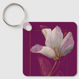 Witte Magnolia Gouden Lijn Magenta Sleutelhanger