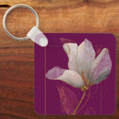 Witte Magnolia Gouden Lijn Magenta Sleutelhanger (Voorkant)