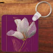 Witte Magnolia Gouden Lijn Magenta Sleutelhanger (Achterkant)
