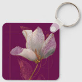 Witte Magnolia Gouden Lijn Magenta Sleutelhanger (Achterkant)
