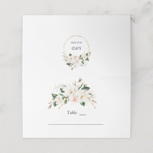 Witte Magnolia Gouden Trouw Tafelnummer   Plaatskaartje (Buitenkant ongevouwen)