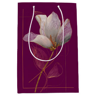 Witte Magnolia Goudlijn Magenta Medium Cadeauzakje