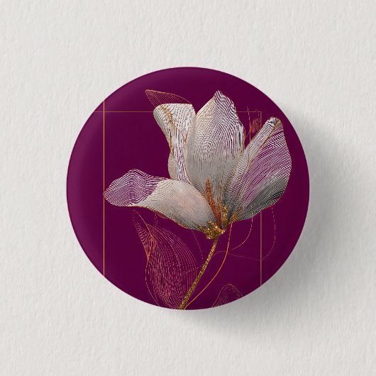 Witte Magnolia Goudlijn Magenta Ronde Button 3,2 Cm (Voorkant)