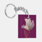 Witte Magnolia Goudlijn Magenta Sleutelhanger (Voorkant Links)