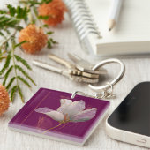 Witte Magnolia Goudlijn Magenta Sleutelhanger (Voorkant Rechts)