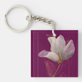 Witte Magnolia Goudlijn Magenta Sleutelhanger