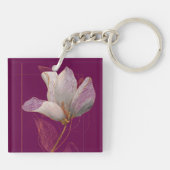 Witte Magnolia Goudlijn Magenta Sleutelhanger (Achterkant)