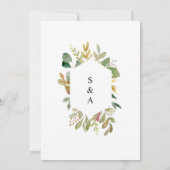 Witte Magnolia & Groene bladeren Moderne bruiloft Kaart (Achterkant)