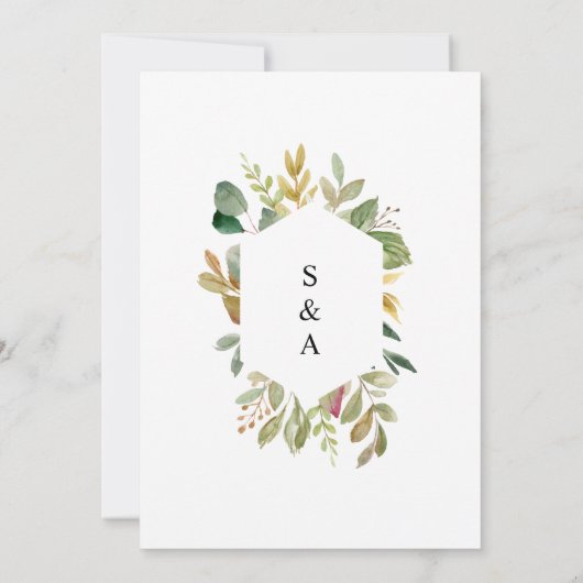 Witte Magnolia & Groene bladeren Moderne bruiloft Kaart (Achterkant)