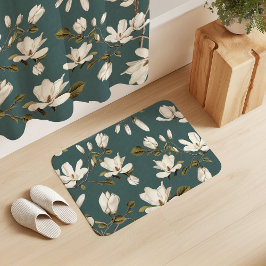 Witte Magnolia Haag op Viridian Elegante Bloemen Badmat