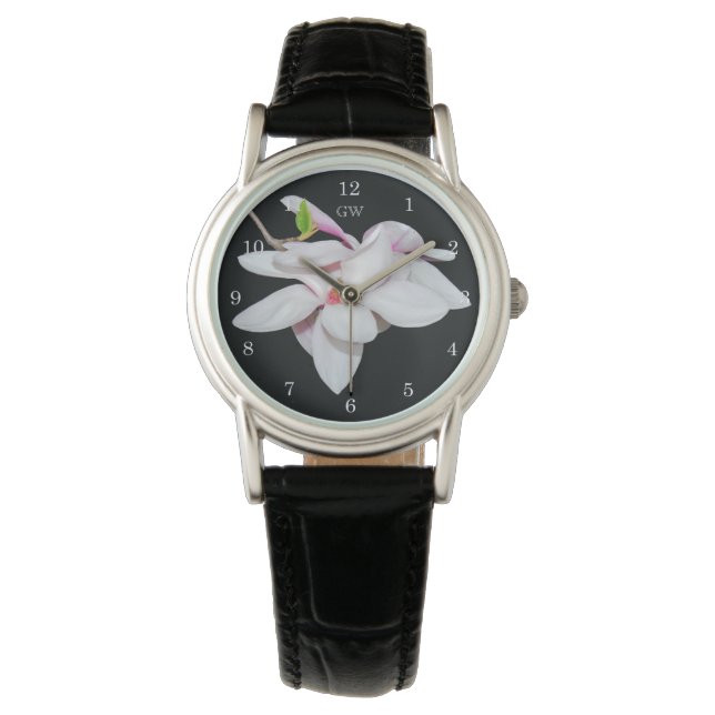 Witte Magnolia Horloge (Voorkant)