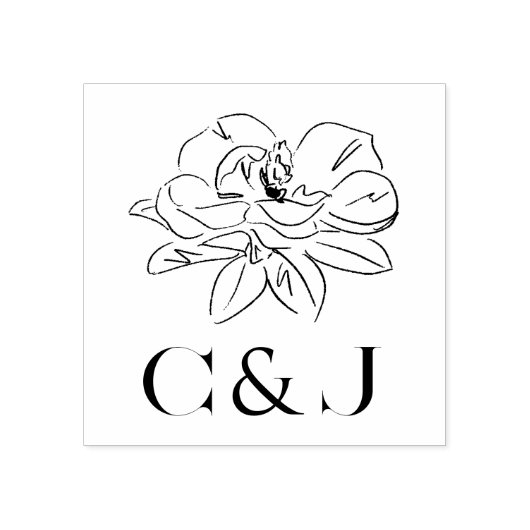 Witte Magnolia Illustratie Aangepaste Initialen Rubberstempel (Afrduk)